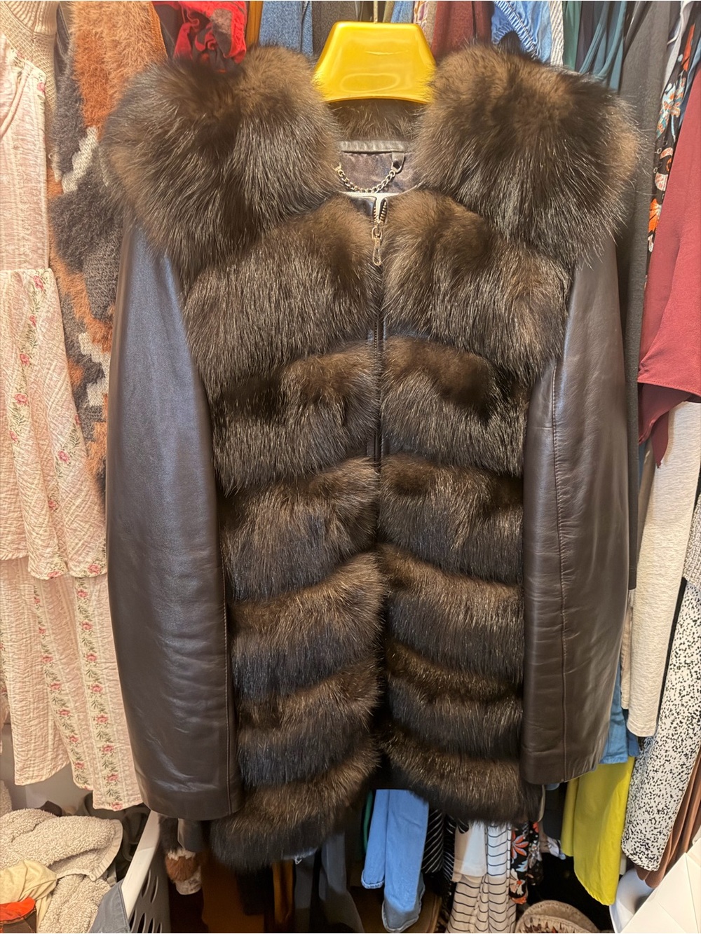 Sitka Fur Gallery Fox Fur Coat w/ detachable leather sleeves: original tag $4500
